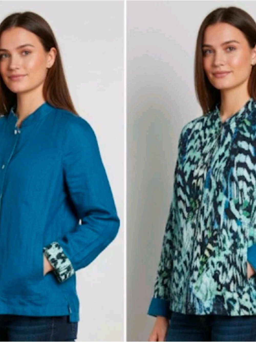 Chico's Teal Reversible Blazer with Aqua-Print Side